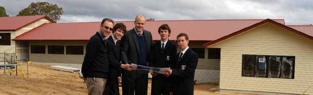 NEW BEGINNINGS: Head of Boys’ Boarding Greg Wacker with Angus Brennand, principal Simon Shepherd, William Troughton and Kaidyn Lane. NEW BEGINNINGS: Head of Boys’ Boarding Greg Wacker with Angus Brennand, principal Simon Shepherd, William Troughton and Kaidyn Lane.